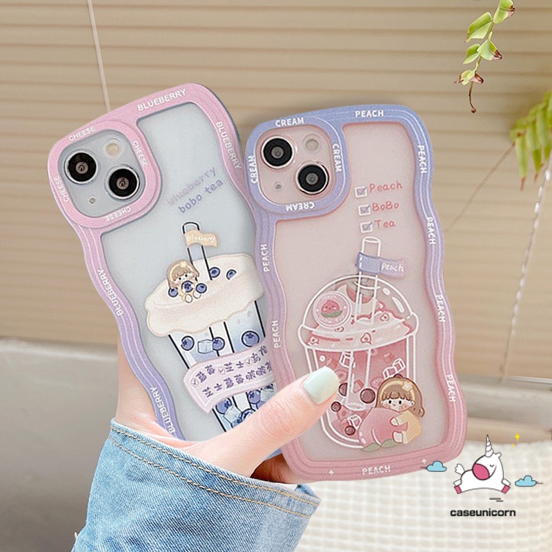 Sweet Case Realme C55 C30 C53 C33 10 8i 8 8pro C12 C21Y C25Y C25 C35 C11 C15 C25s C20 C20A C3 5s 5 5i 6i C20A 9pro 7i C17 C1 Soft TPU Kartun Kreatif Teh Susu Wavy Edge Sarung