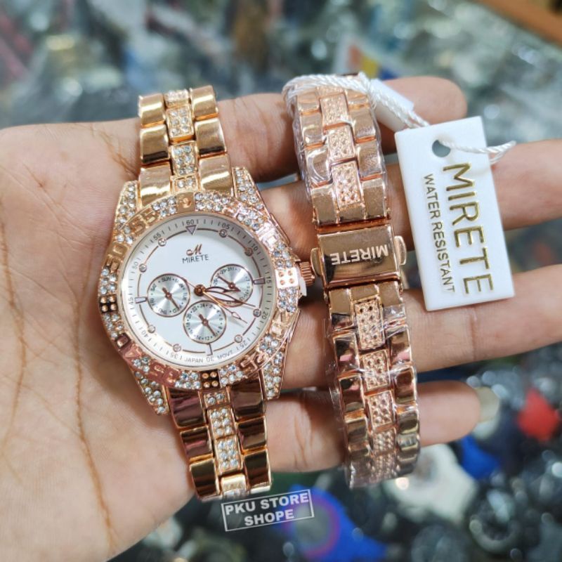 Jam Tangan Wanita Mewah Original Mirete Terbaru Permata Model Crono Off || Jam tangan Wanita mirete Anti Air Original | JAM Tangan Cewek Elegan Jam Tangan Wanita Kasual Analog Motif Permata Elegan Mewah / Jam Tangan Kasual Cewek Terbaru