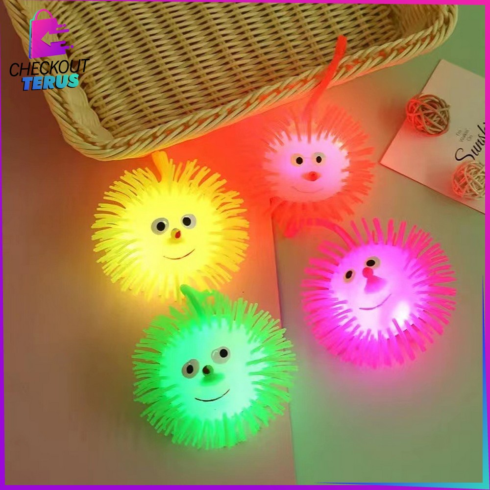 CT M289 Mainan Anak Ubur Ubur Bola Lampu Puffer Ball Yoyo Led Warna Warni Karet Bola Anti Stress Bola Duri