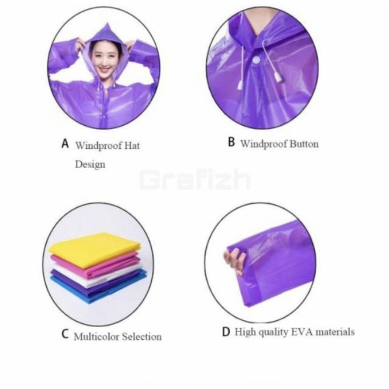 Jas Hujan Eva Lightweight Raincoat Universal Unisex Pria Wanita Plastik Mudah Dibawa Model Ponco Korea Polos ORIGINAL