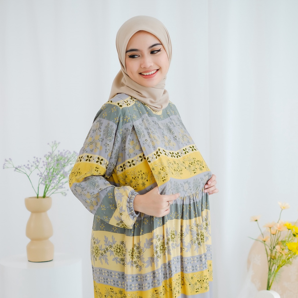 Gamis Menyusui Bukaan Samping Kanan Kiri | Long Dress Hamil Busui Friendly Rayon