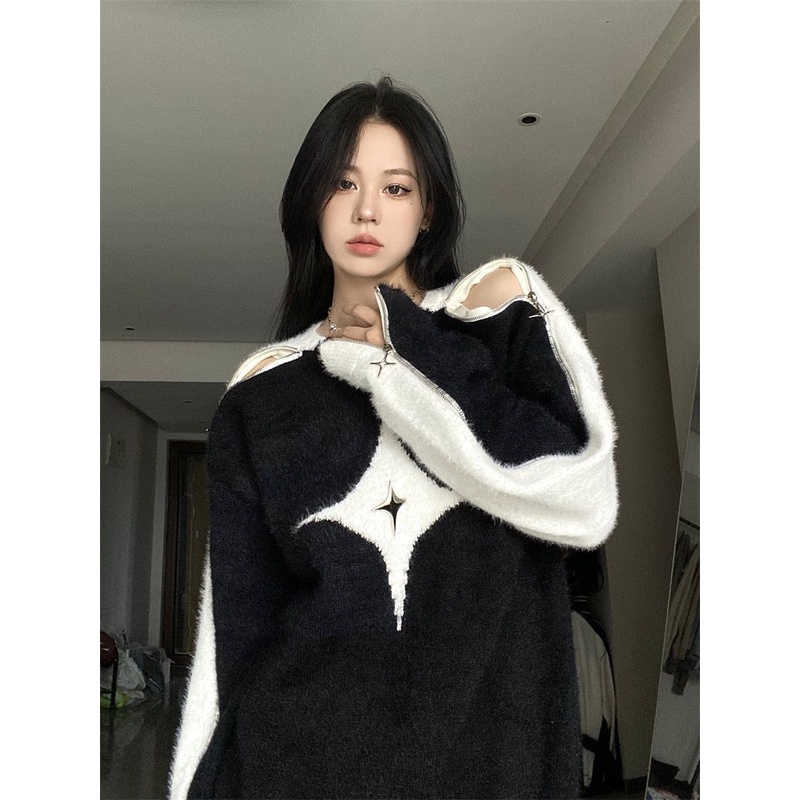 Nico##sweater crop wanita/star/off-shoulder/sweater crop korean style/knitwear wanita/y2k sweater