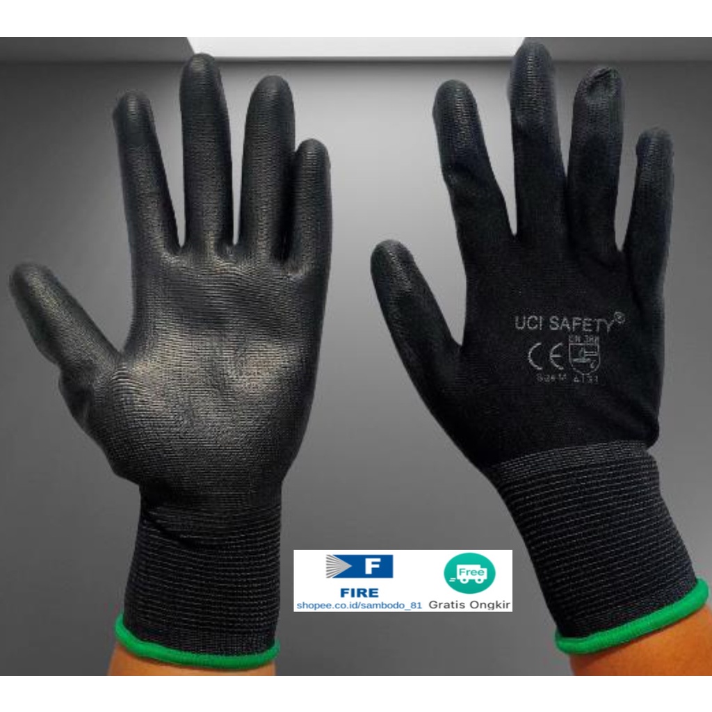 Sarung Tangan Mekanik Montir Berkebun Tukang Telapak Tangan dilapisi karet Bahan Nylon Polyester Elektronik Assembly Static Multi Purpose Polyurethane Kerja Palmfit Safety Gloves Security Dilapisi Karet Industri Pabrik Uci Safety