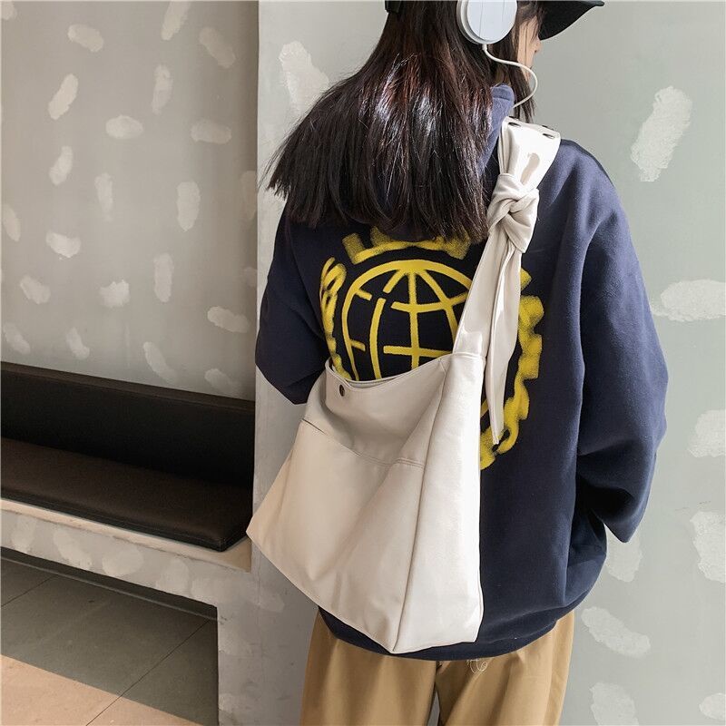 ❀☃▩Tas Kanvas Wanita Baru Kapasitas Besar Lebar Tali Bahu Sederhana Satu Bahu Messenger Tas Di Jepang dan Korea Selatan Warna Solid Mahasiswa Tas Kain