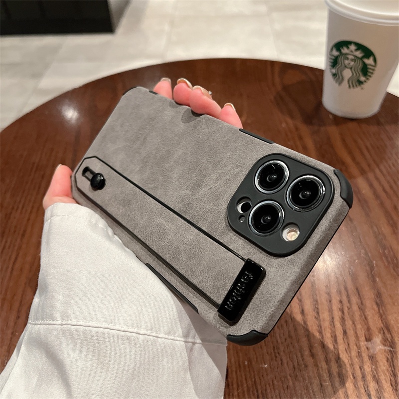 Soft Case Bahan Kulit Domba Dengan Wristband Untuk iPhone 13 12 11 Pro X XS Max XR 7 8 Plus SE2020