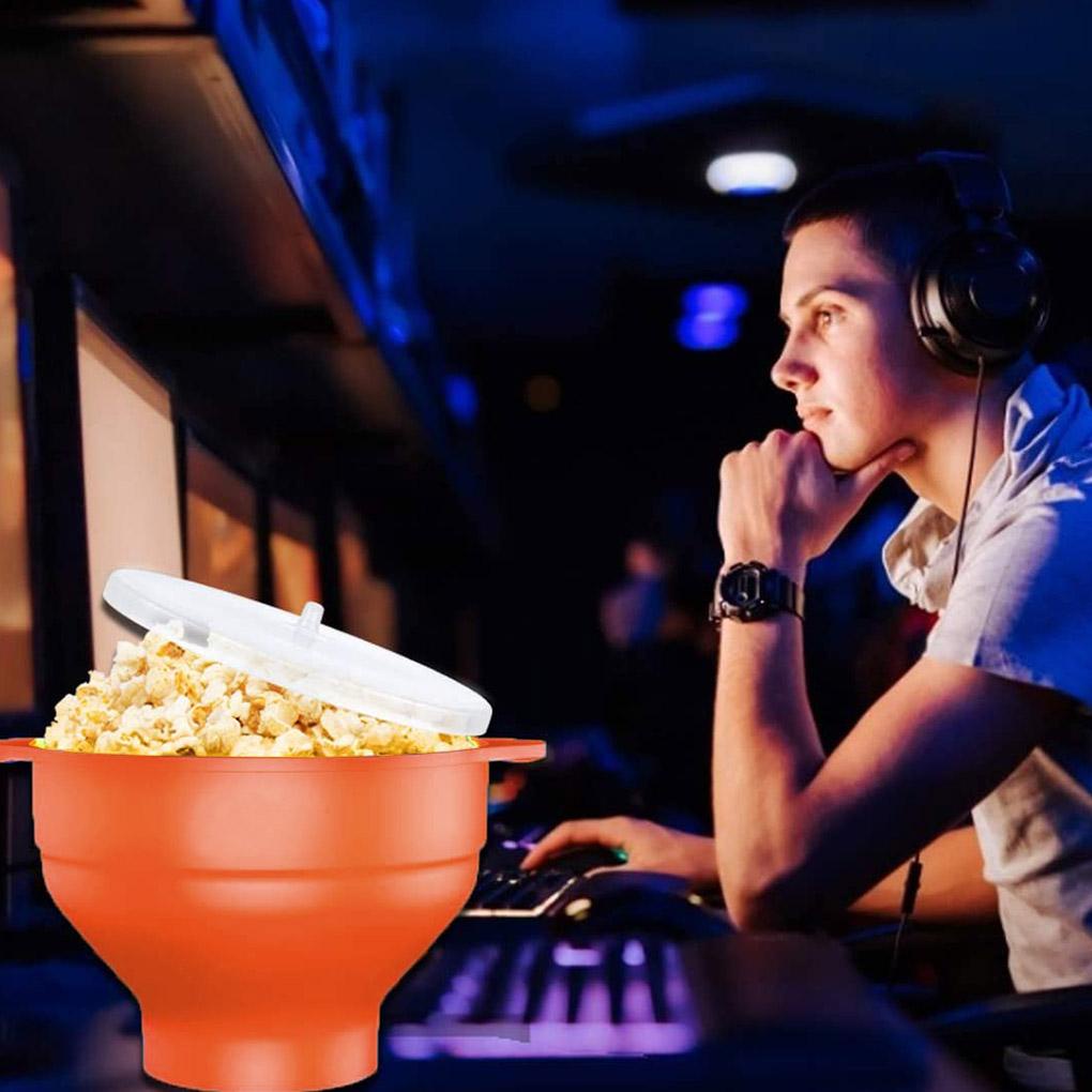 Ember Popcorn Dengan Tutup Pegangan Silicone Bowl Microwave Lipat