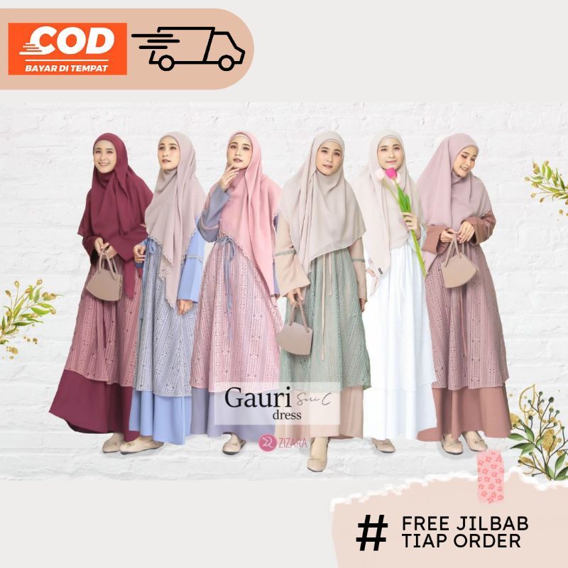Zizara Gamis Kombinasi Polos Katun Toyobo Shakila Brukat Gauri Dress by Zizara