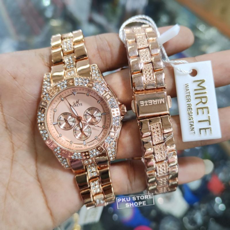 Jam Tangan Wanita Mewah Original Mirete Terbaru Permata Model Crono Off || Jam tangan Wanita mirete Anti Air Original | JAM Tangan Cewek Elegan Jam Tangan Wanita Kasual Analog Motif Permata Elegan Mewah / Jam Tangan Kasual Cewek Terbaru