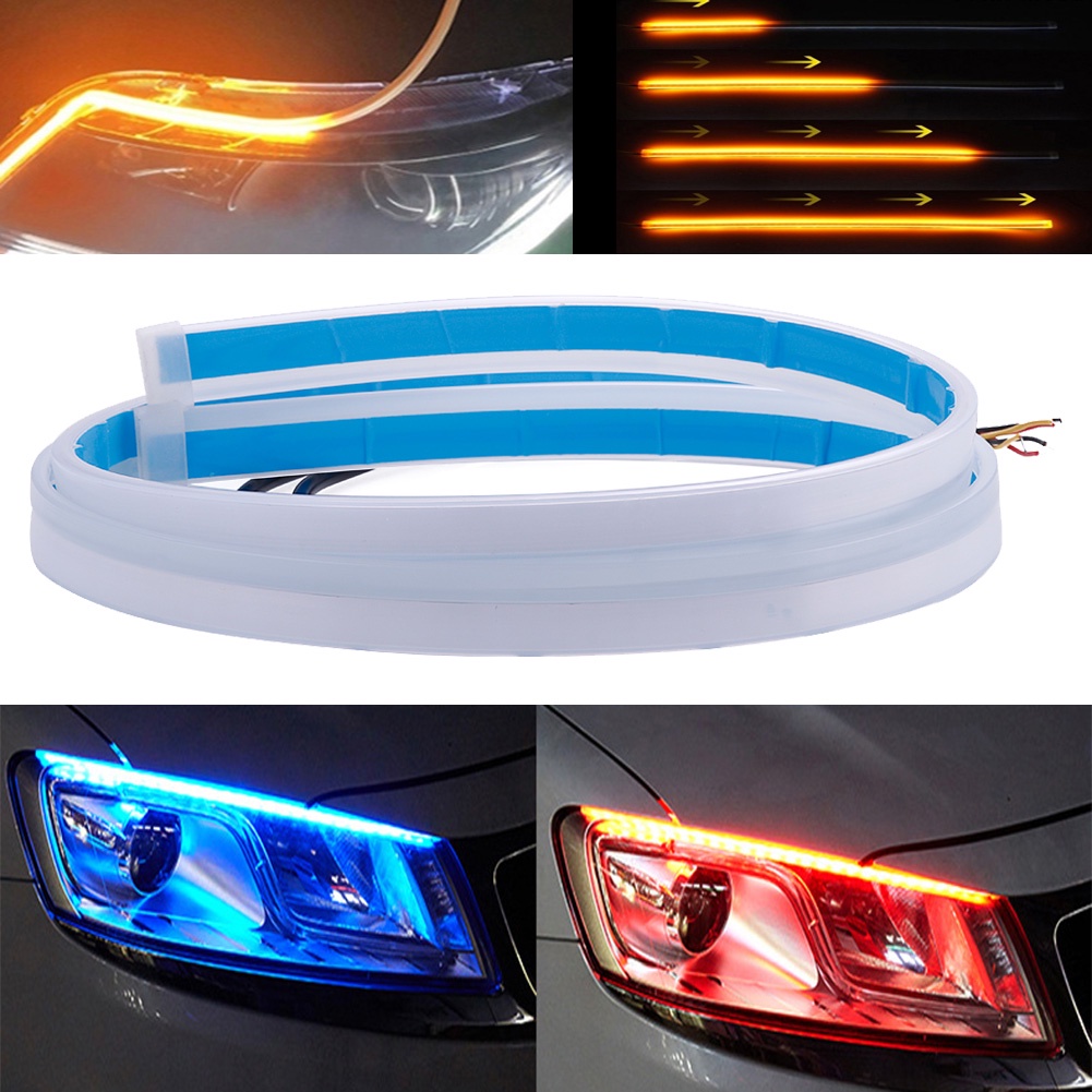 2pcs Lampu drl led flexible Anti Air 30cm / 45cm / 60cm Warna Putih / Merah / Kuning / Biru Untuk Mobil