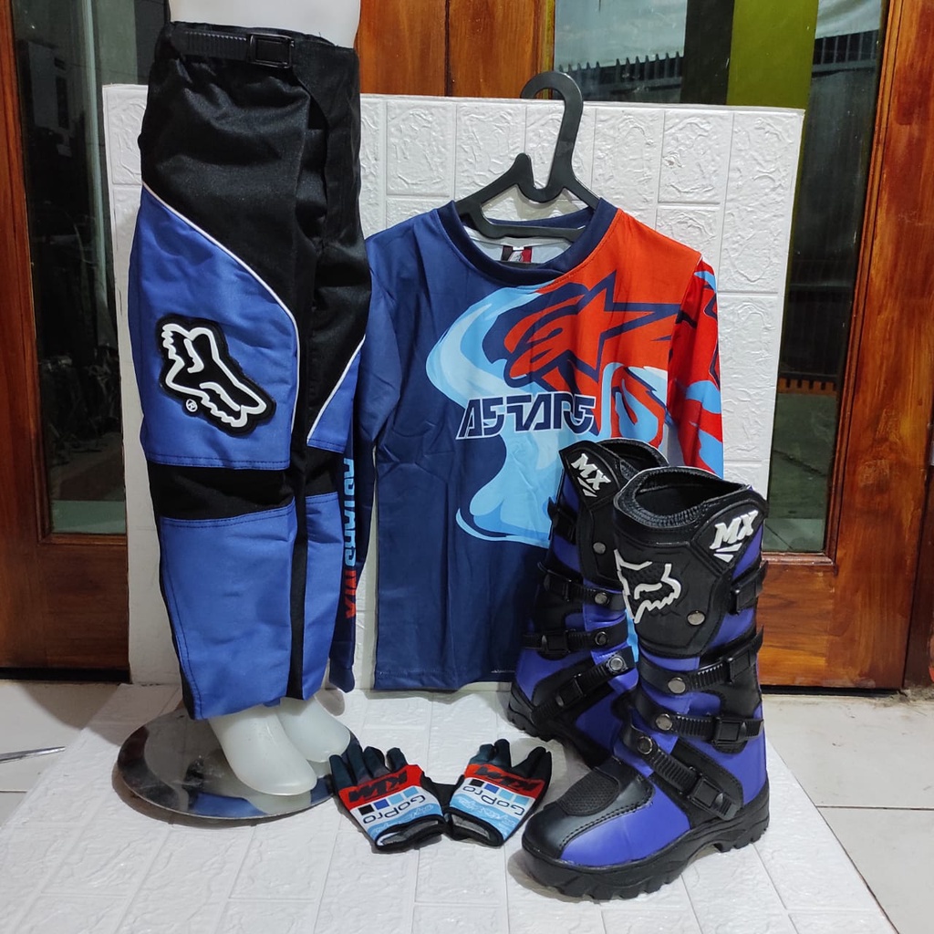 promo satu set sepatu cross trail anak jersey set anak dan glove print anak terlaris setelan offroad