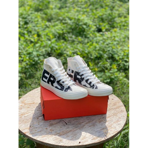 [BISA COD] CONVERSE 70'S HIGH LOGO FRONT WHITE BLACK