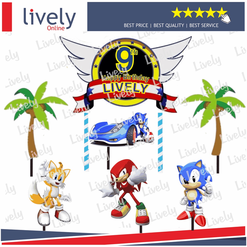 CUSTOM NAMA CAKE TOPPER KARAKTER SONIC HIASAN KUE ULANG TAHUN HAPPY BIRTHDAY