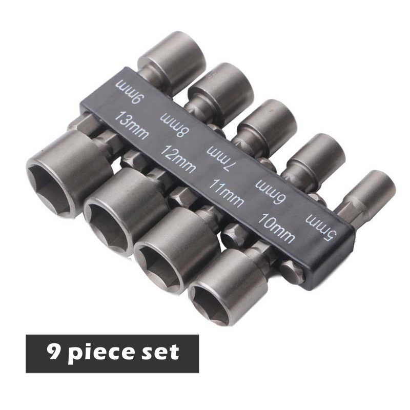 【9 PCS】Mata Bor Sock Baut Roofing Adaptor/Mata Bor Hex Nut Soket/Power Nut Wrench Hexagonal Baut Baja Ringan