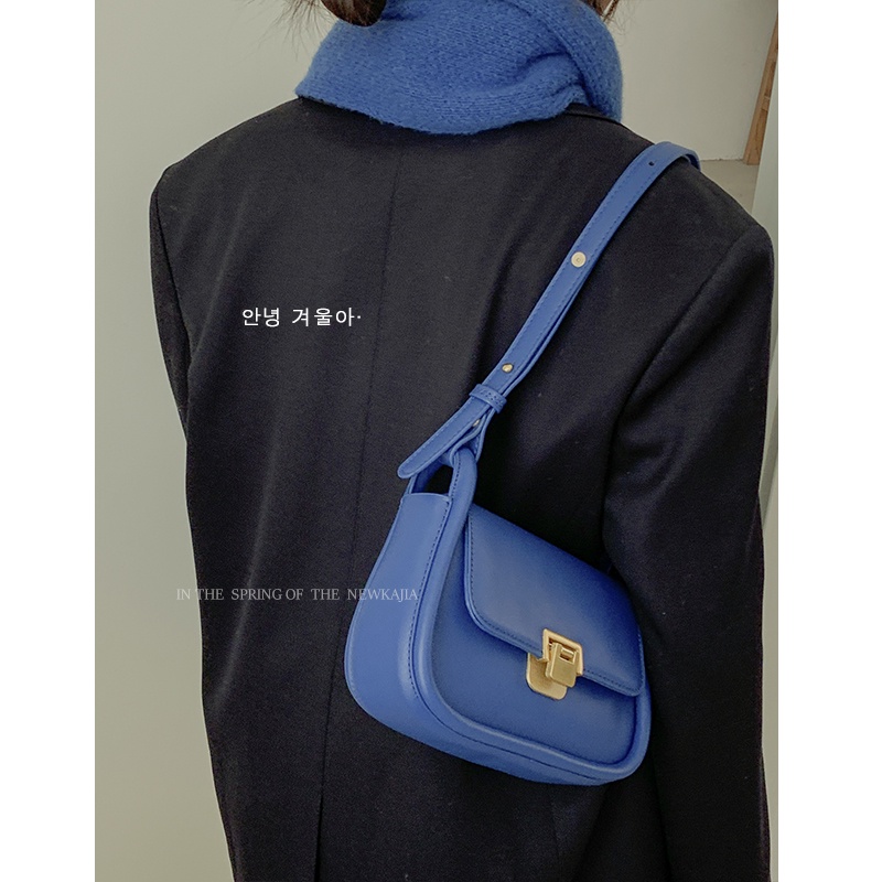 Suhao Klein tas kecil biru wanita 2021 baru trendi fashion niche tas ketiak all-match ins messenger bag tas persegi kecil