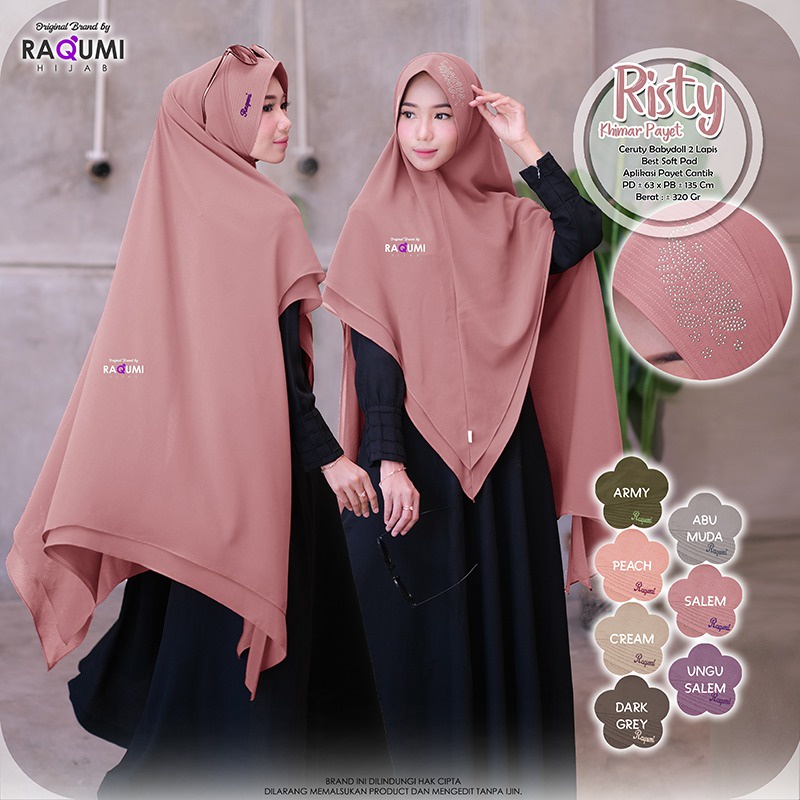 Risty Khimar Payet Original Raqumi Hijab Wanita Ceruty babyDoll Soft Pad Risty Raqumi Khkmar Raqumi 