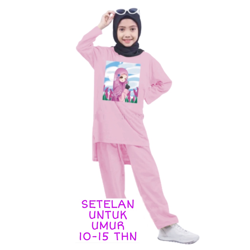 Setelan Anak Perempuan Remaja Bahan Kaos Babyterry Kaos Lengan panjang dan Celana panjang Oversixze XXL 10 11 12 13 14 15 Tahun . One Set Anak Perempuan Terbaru 2023 Viral Stelan Remaja Kekinian Setelan Baju Anak Tanggung K2