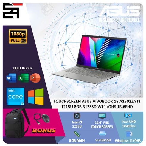 Laptop Touchscreen Asus Vivobook 15 A1502ZA i3 1215U 8GB 512GB SSD W11+OHS 15.6 Inchi FHD IPS