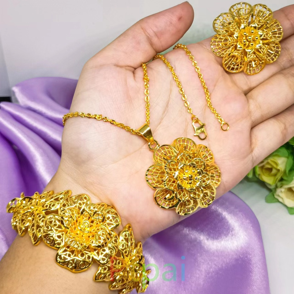 Set perhiasan gelang kendari+kalung+cincin lapis emas 24K gold terbaru fashion dubai xuping anti karat tidak mudah luntur
