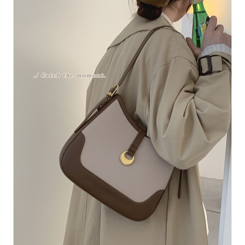 Suhao niche tas ketiak wanita 2022 baru musim gugur dan musim dingin all-match warna kontras tas pelana high-end fashion single-shoulder messenger bag