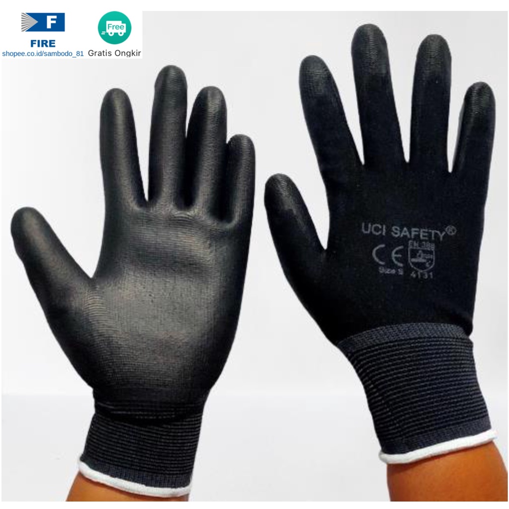 Sarung Tangan Mekanik Montir Berkebun Tukang Telapak Tangan dilapisi karet Bahan Nylon Polyester Elektronik Assembly Static Multi Purpose Polyurethane Kerja Palmfit Safety Gloves Security Dilapisi Karet Industri Pabrik Uci Safety
