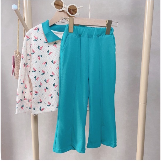 SETELAN ANAK BUNGA CREAM CELANA HIJAU / STELAN ANAK CEWEK 100-140 SET ANAK CEWEK TOSCA SWEATER