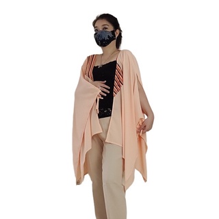 Outer Panjang Kelelawar Batwing Loose Gesyal Luaran Crepe Polos  Lurik Variasi Patchwork Oren Tali