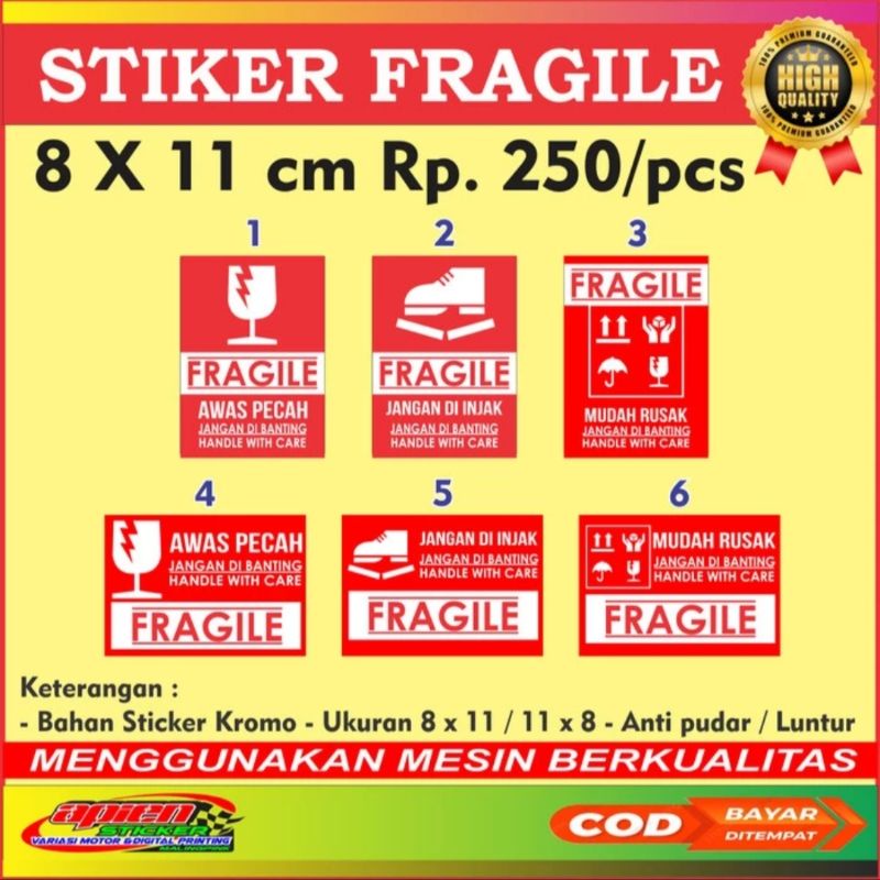 

STICKER FRAGILE Pecah Belah / stiker pecah belah 8 x 11 cm / isi 50 pcs