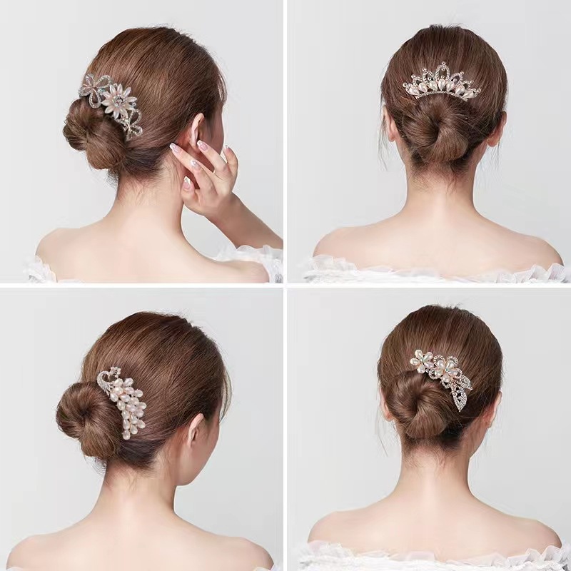 Sisir Rambut Bentuk Bunga Aksen Mutiara Dan Berlian Imitasi Bahan Alloy Untuk Wanita