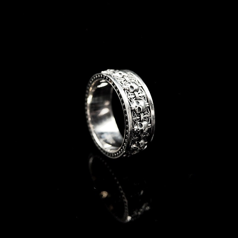 Cincin Desain Tengkorak Gaya retro Indian Eropa Amerika Warna silver Untuk Pria Dan Wanita