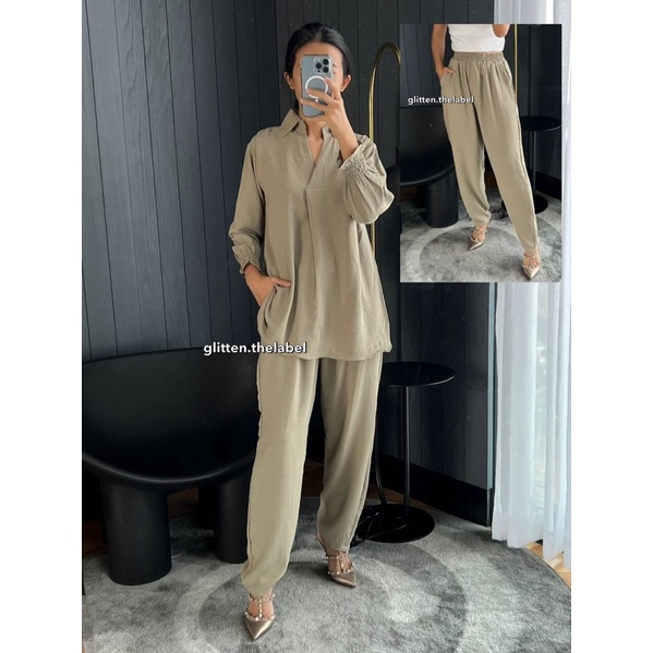 Premium Crinkle Pencil Pants / Celana Panjang Pensil Crinkle Airflow / Kemeja Crinkle Airflow Premium blouse / Atasan bawahan wanita crinkle hijab  / celana panjang pensil bahan crinkle / crinkle pencil pants / crinkle blouse kemeja / SET atasan bawahan