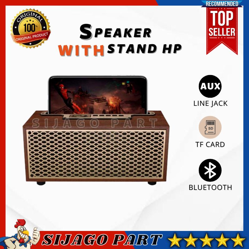 Jual Sjp Portable Bluetooth Speaker With Stand Vintage Wood Design Hifi Clear Sound Premium