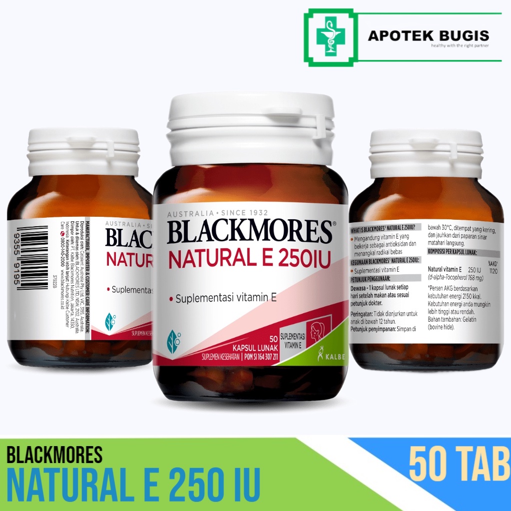 Blackmores Natural E 250 IU 50 Kapsul Tinggi Vitamin E Antioxidant Untuk Bantu Jaga Kesehatan Kulit BPOM Halal