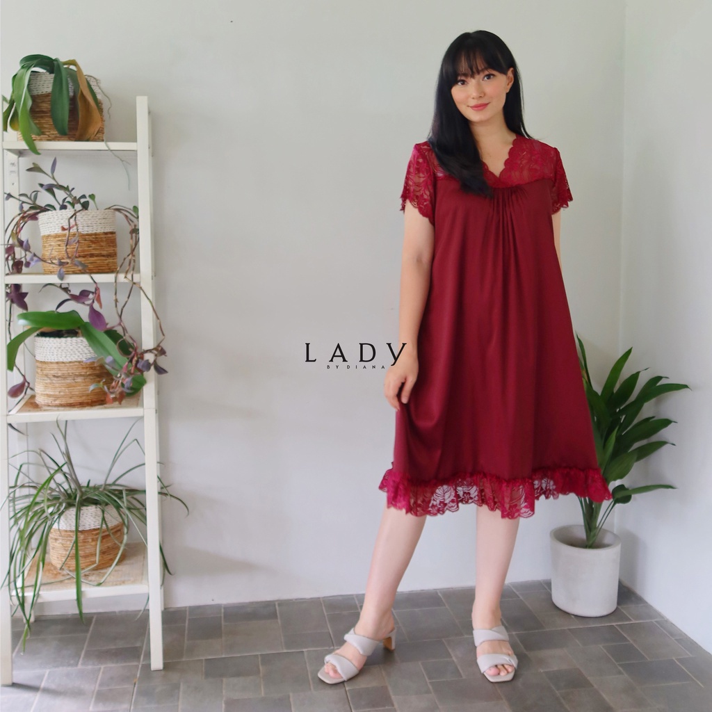 Ladybydiana IRISH MAROON SLEEPWEAR Sexy Dress Bahan Armany Silk Busui Friendly
