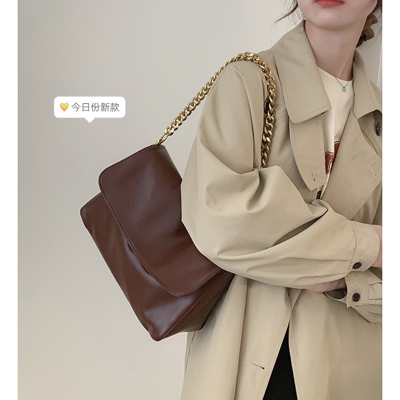 Suhao tas rantai tas wanita 2022 baru trendi fashion retro ketiak tas niche tekstur komuter tas messenger bag