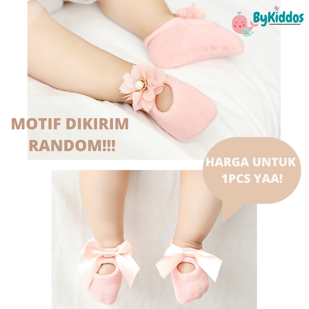 ByKiddos - Kaos Kaki Bayi Perempuan Newborn 0-6 Bulan Import Kualitas Premium Korea Motif 3 Jenis Bunga Pita