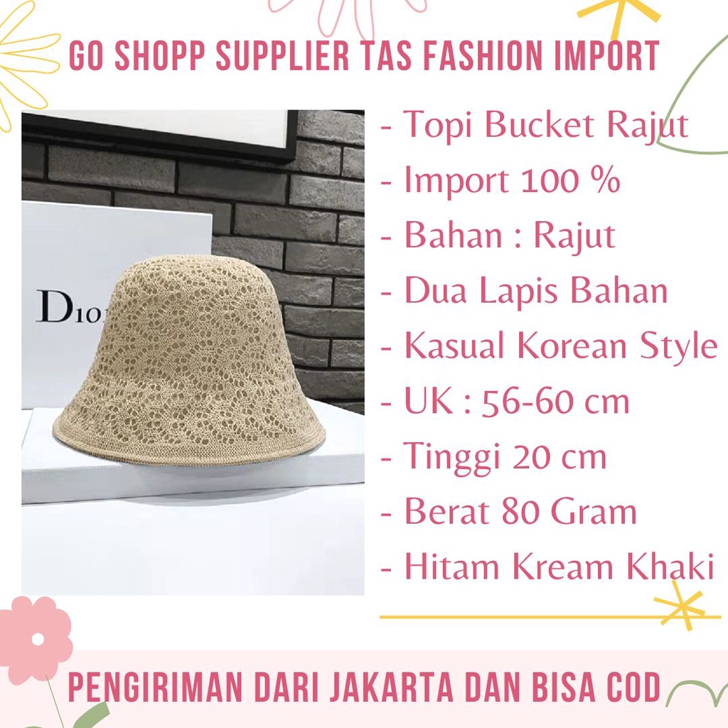 Topi Wanita Bucket Hat Dewasa Rajut Import Korean Style Terbaru - Topi Pantai Kekinian CP07