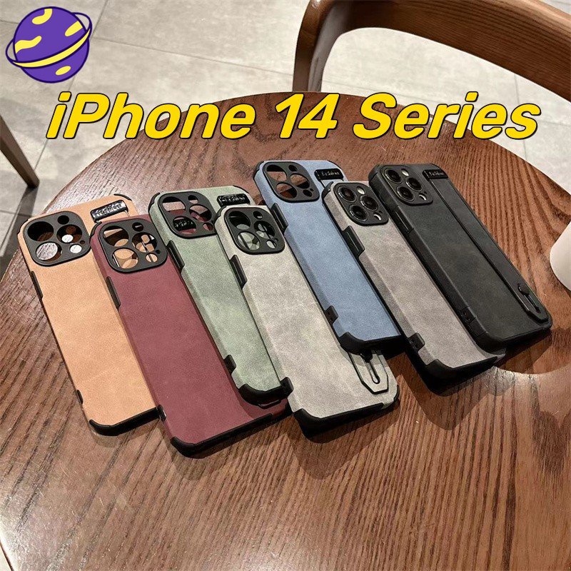 Case Bahan Kulit Domba Dengan Tali Pergelangan Tangan Anti Jatuh Untuk iPhone 14 Pro 14Plus 14 13 Pro Max