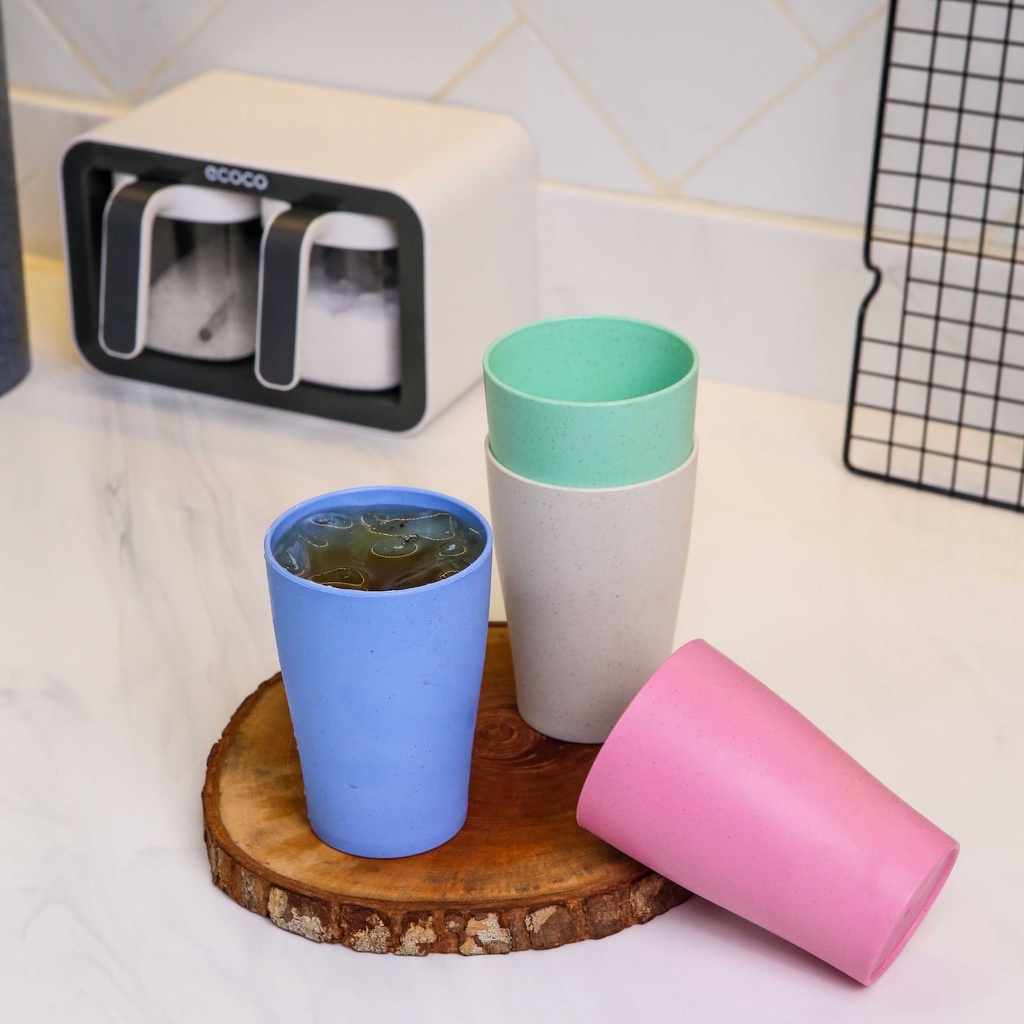 [Gratis Gelas] • 4 Pcs Piring Makan Wheat Straw Aesthetic Estetik Plastik | Piring Saji isi 4Pcs Warna Lengkap