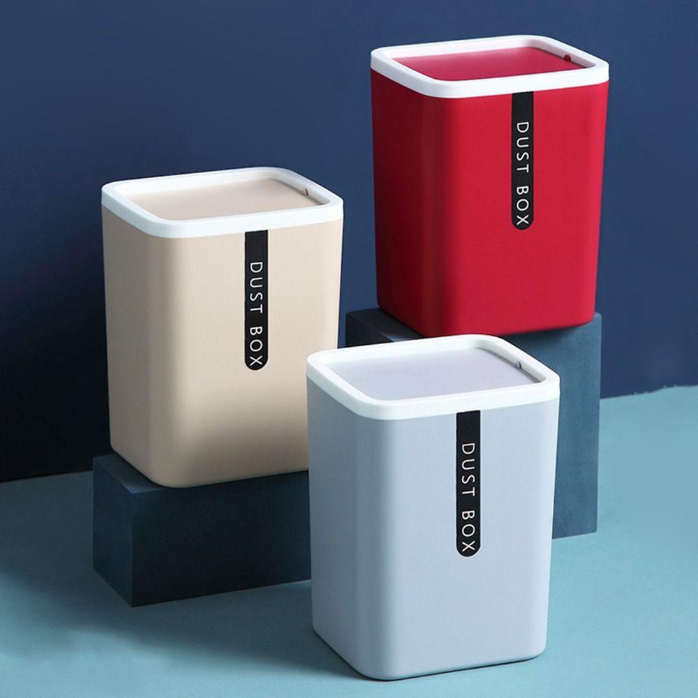 【 ELEGANT 】 Keranjang Sampah Kreatif Plastik Untuk Rumah Kantor Desktop Dustbin Dengan Tutup Swing Trash Can