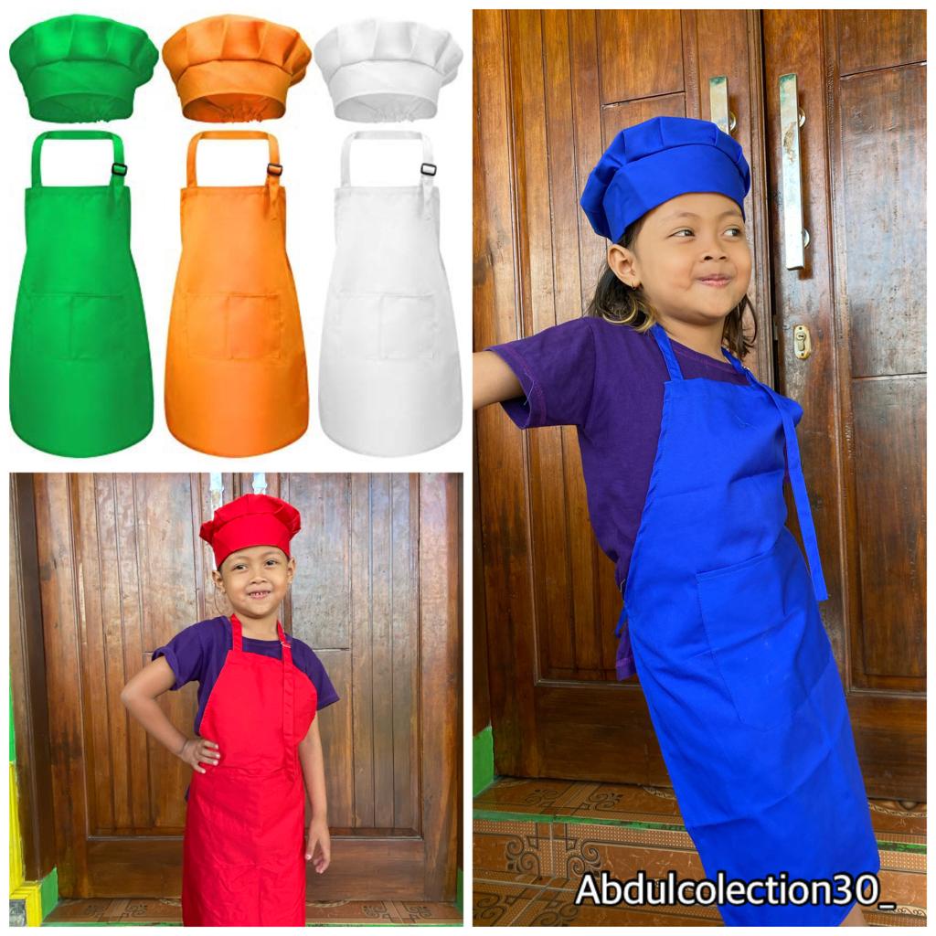 BestSeller "satu set"Apron anak dan topi koki chef anak premium Drilll