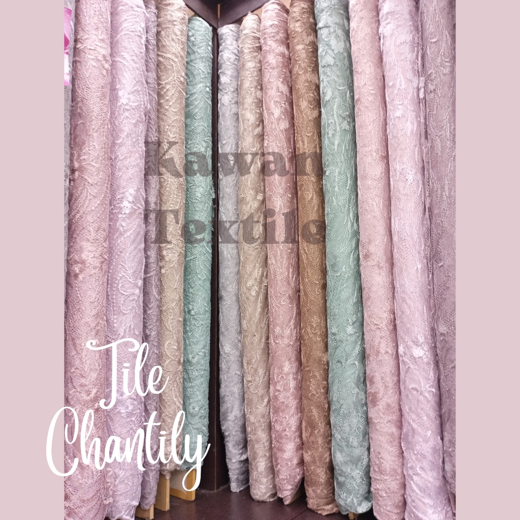 Kain Brokat Tile Chantily Brukat Glitter Meteran | Bahan Brokat tile Glitter