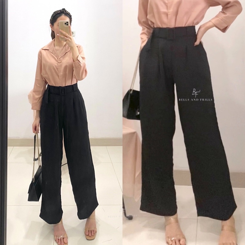 ESINA Pants Belt / Celana Ikat Pinggang / Kulot Kantor Wanita / Celana Kulot Formal / Celana Wanita Casual P16
