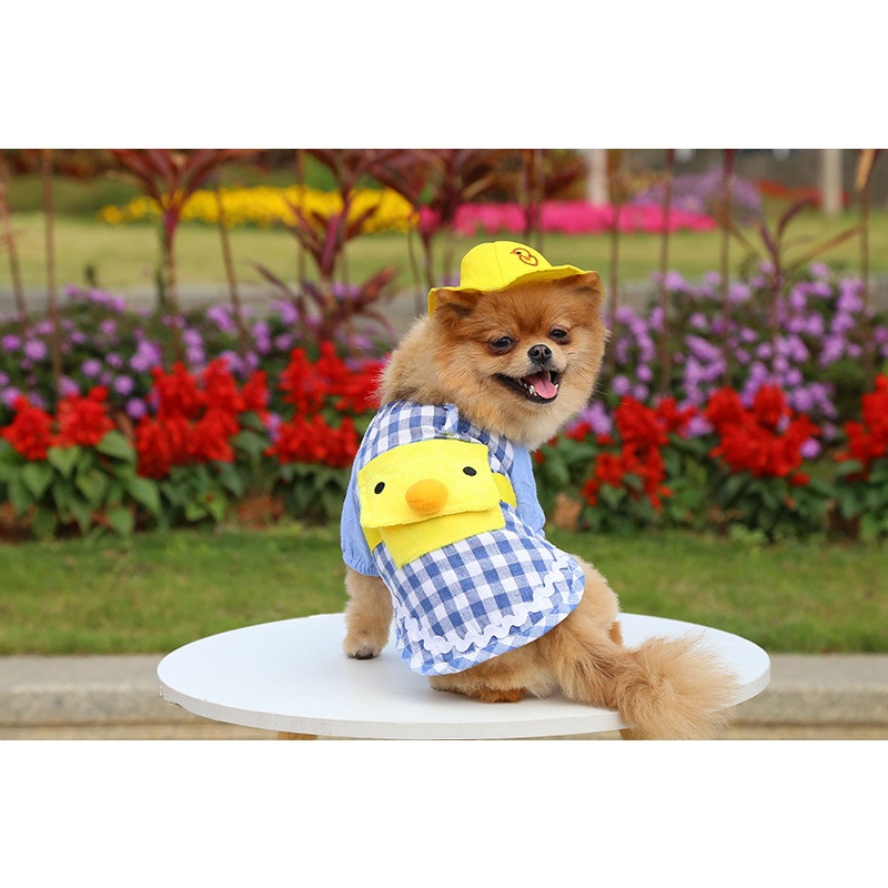 Pet Clothes Baju Summer Bebek Dengan Topi Untuk Anjing Dan Kucing