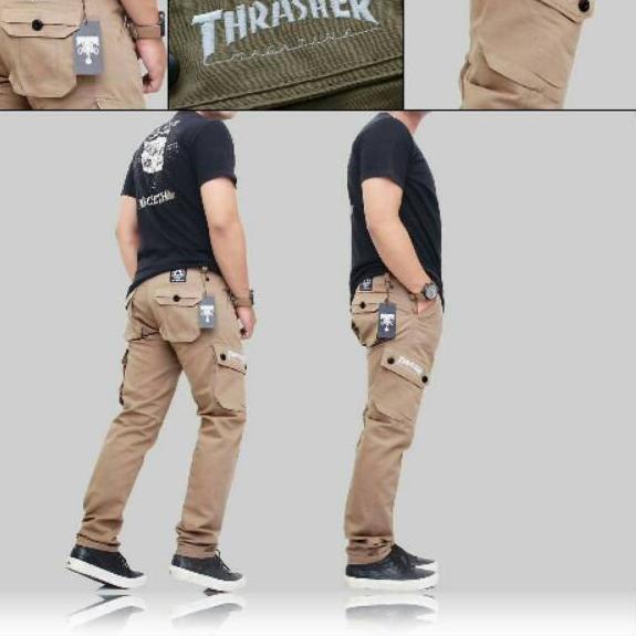 Dikirim secepatnya--Celana Cargo PANJANG THRASHER PREMIUM / celana cargo panjang cowo / CARGO PANJAN