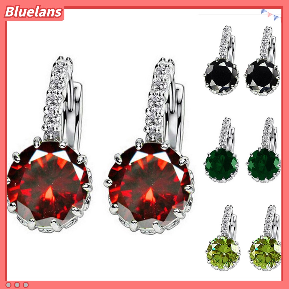 Bluelans Women Round Cubic Zirconia Inlaid Stud Earrings Wedding Engagement Jewelry Gift