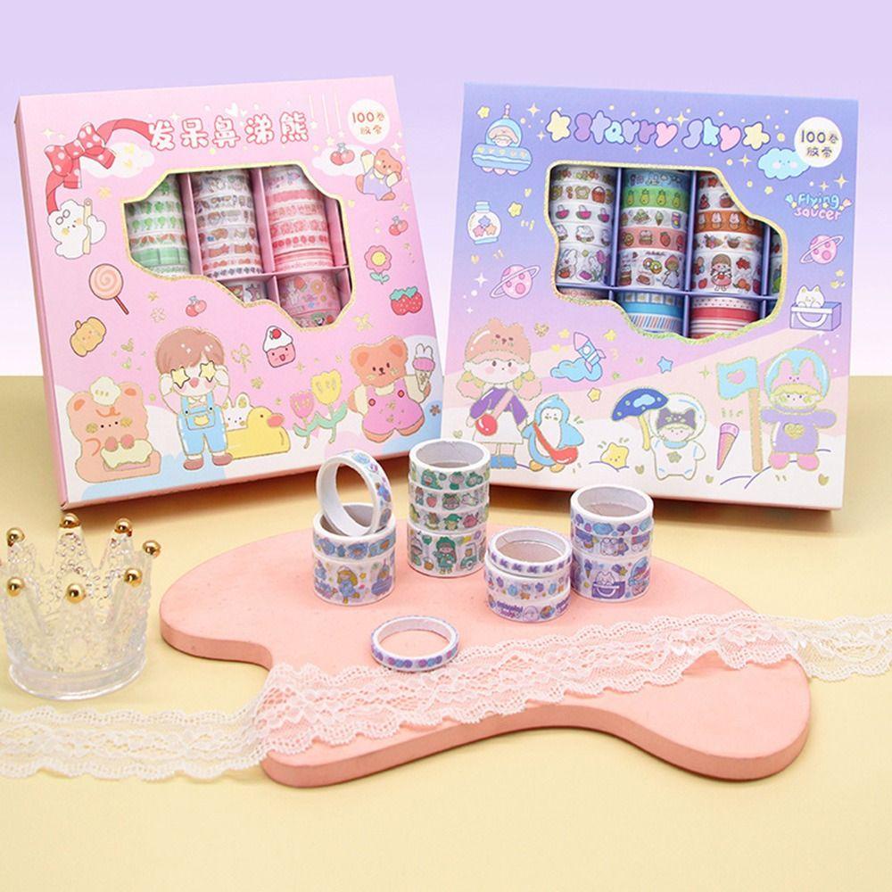 Nanas 100Rolls/Set Washi Tape Kartun Kualitas Tinggi Scrapbooking Gadis Hati Kreatif Alat Tulis INS DIY Bahan