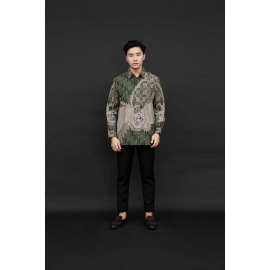 baju kemeja batik pria lengan panjang lapis Furing bahan katun doby Lasem motif tulis premium