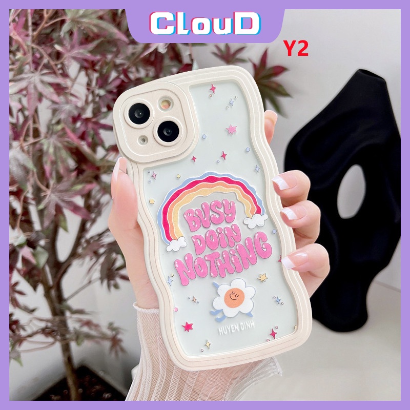 Wavy Edge Case Realme C33 C21Y C11 C12 C35 C30 C25Y C25s C25 C17 C20 C15 C20A C3 10 8 7 8pro 9 5i 6i C20A 5 5s C1 Pelangi Warna-Warni Lucu Bunga Huruf Inggris Lembut TPU Penutup Belakang