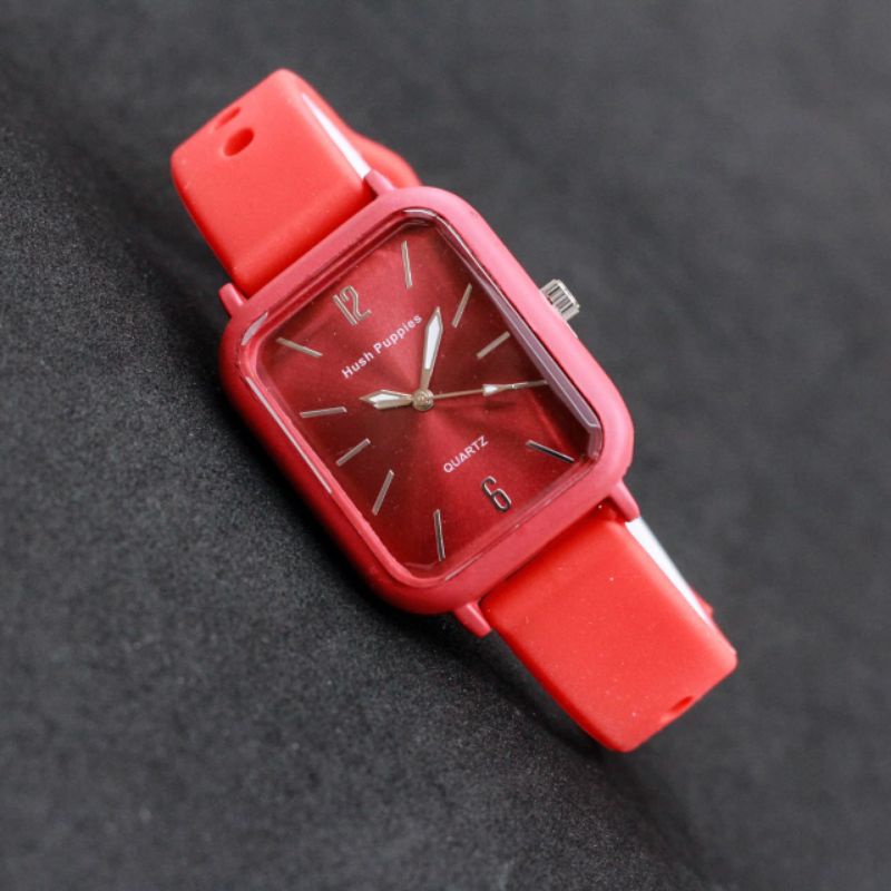JAM TANGAN WANITA CEWEK HUSH PUPPIES SEGI KARET SILICON FREE BATREI CADANGAN