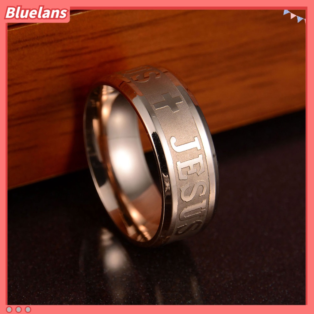Bluelans Unisex Ring Jesus Cross Letters Engraved Stainless Steel Men Women Christianity Ring Jewelry